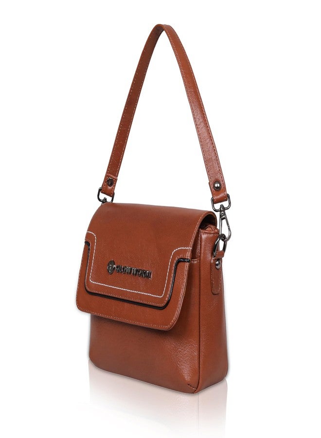 GLOWWORM Genuine Leather Sling Bag for Women || Stylish Shoulder Purse with Adjustable Strap - Compact Crossbody Handbag for Daily Use & Outings (Tan) - Image 5